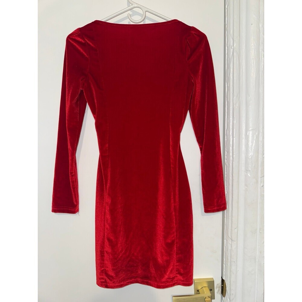 Red Velvet Long Sleeve Bodycon Mini Dress Small - Picture 5 of 6
